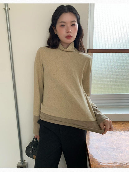 Dorydory Colorblock Faux Layered Mock Neck Women&