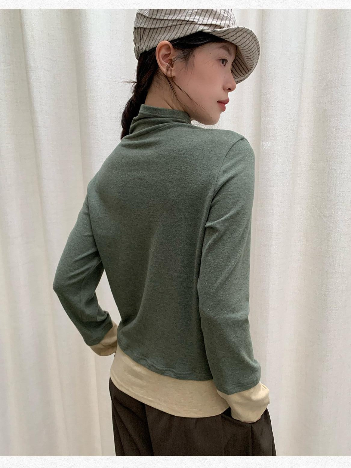 Dorydory Colorblock Faux Layered Mock Neck Women&