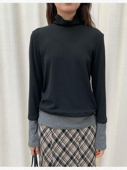 Dorydory Colorblock Faux Layered Mock Neck Women&