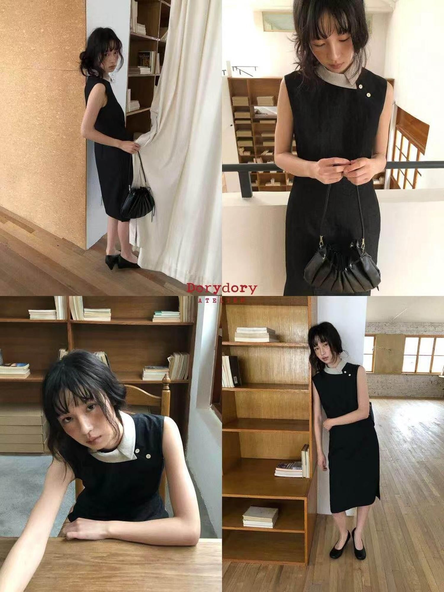 Dorydory Colorblock Small Turn Collar Qipao Sleeveless Women&