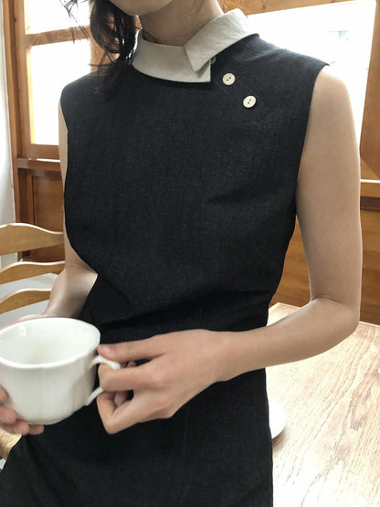 Dorydory Colorblock Small Turn Collar Qipao Sleeveless Women&