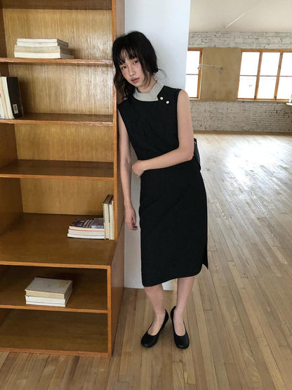 Dorydory Colorblock Small Turn Collar Qipao Sleeveless Women&