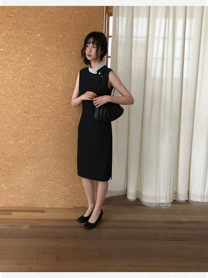 Dorydory Colorblock Small Turn Collar Qipao Sleeveless Women&
