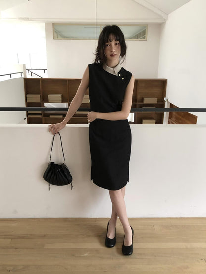 Dorydory Colorblock Small Turn Collar Qipao Sleeveless Women&