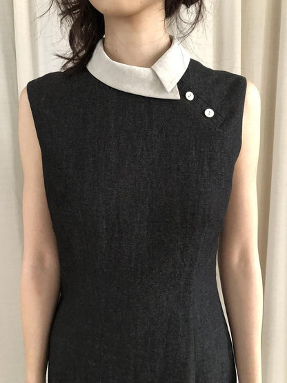 Dorydory Colorblock Small Turn Collar Qipao Sleeveless Women&