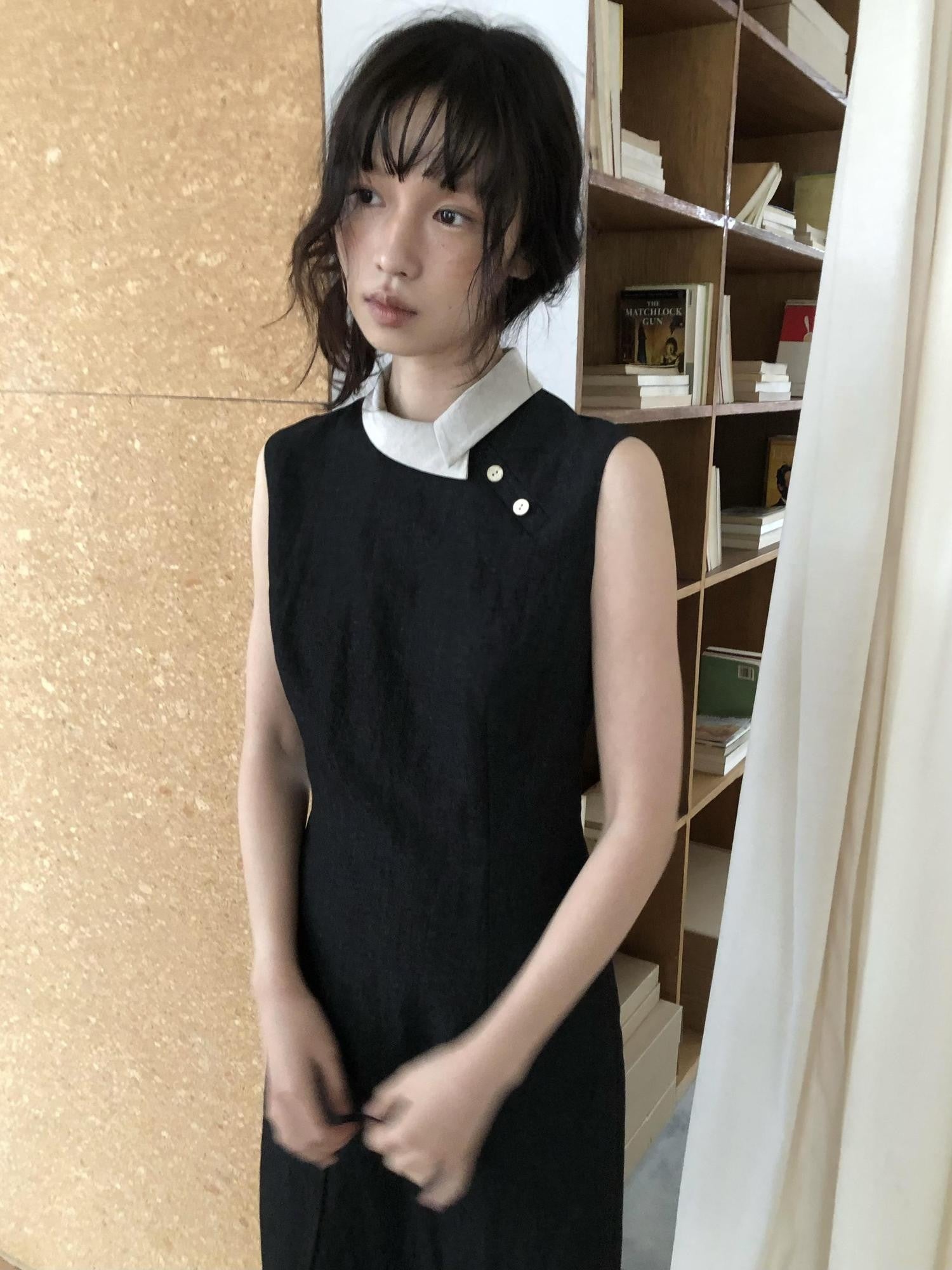 Dorydory Colorblock Small Turn Collar Qipao Sleeveless Women&
