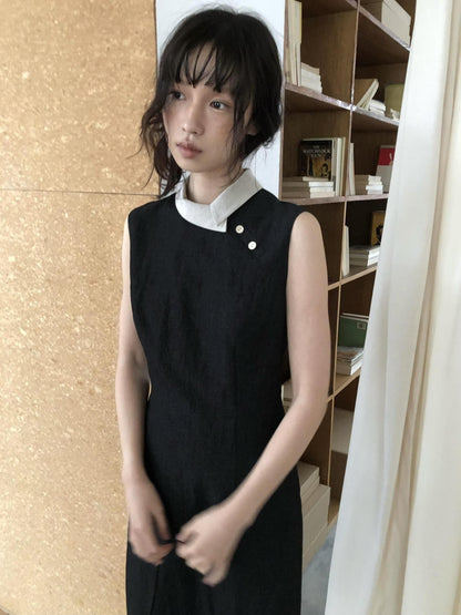 Dorydory Colorblock Small Turn Collar Qipao Sleeveless Women&