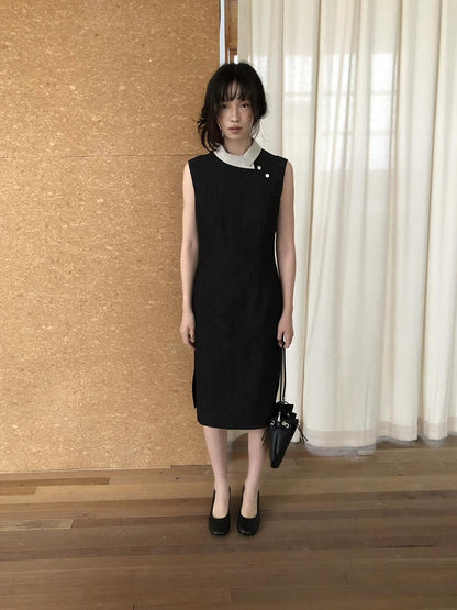 Dorydory Colorblock Small Turn Collar Qipao Sleeveless Women&