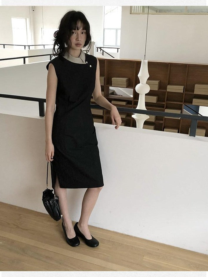 Dorydory Colorblock Small Turn Collar Qipao Sleeveless Women&