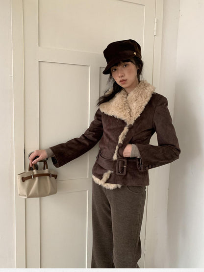 Dorydory Commuter Shearling Patchwork Lapel Slim Fit Women&