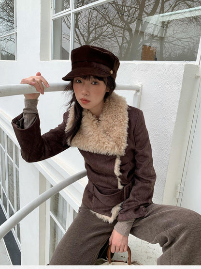 Dorydory Commuter Shearling Patchwork Lapel Slim Fit Women&