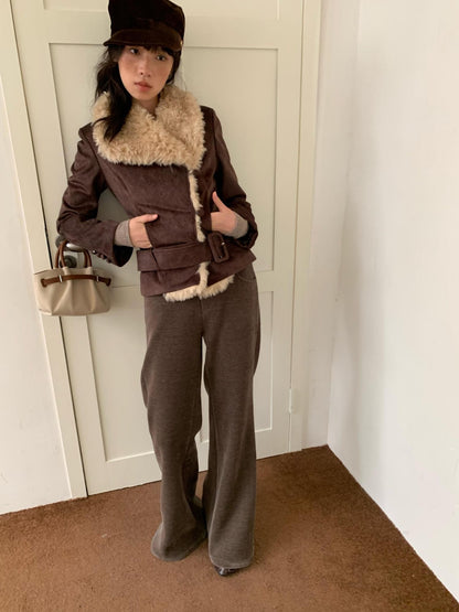 Dorydory Commuter Shearling Patchwork Lapel Slim Fit Women&