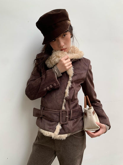 Dorydory Commuter Shearling Patchwork Lapel Slim Fit Women&