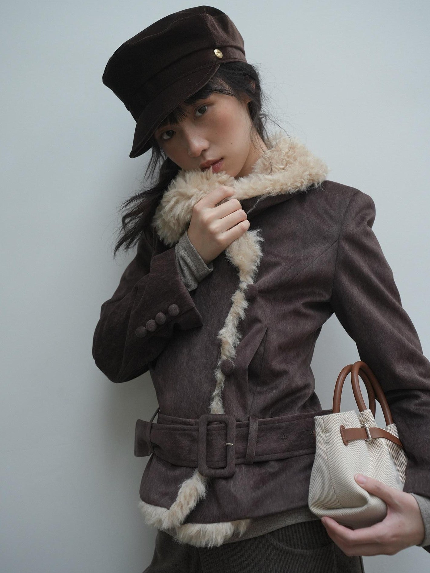 Dorydory Commuter Shearling Patchwork Lapel Slim Fit Women&