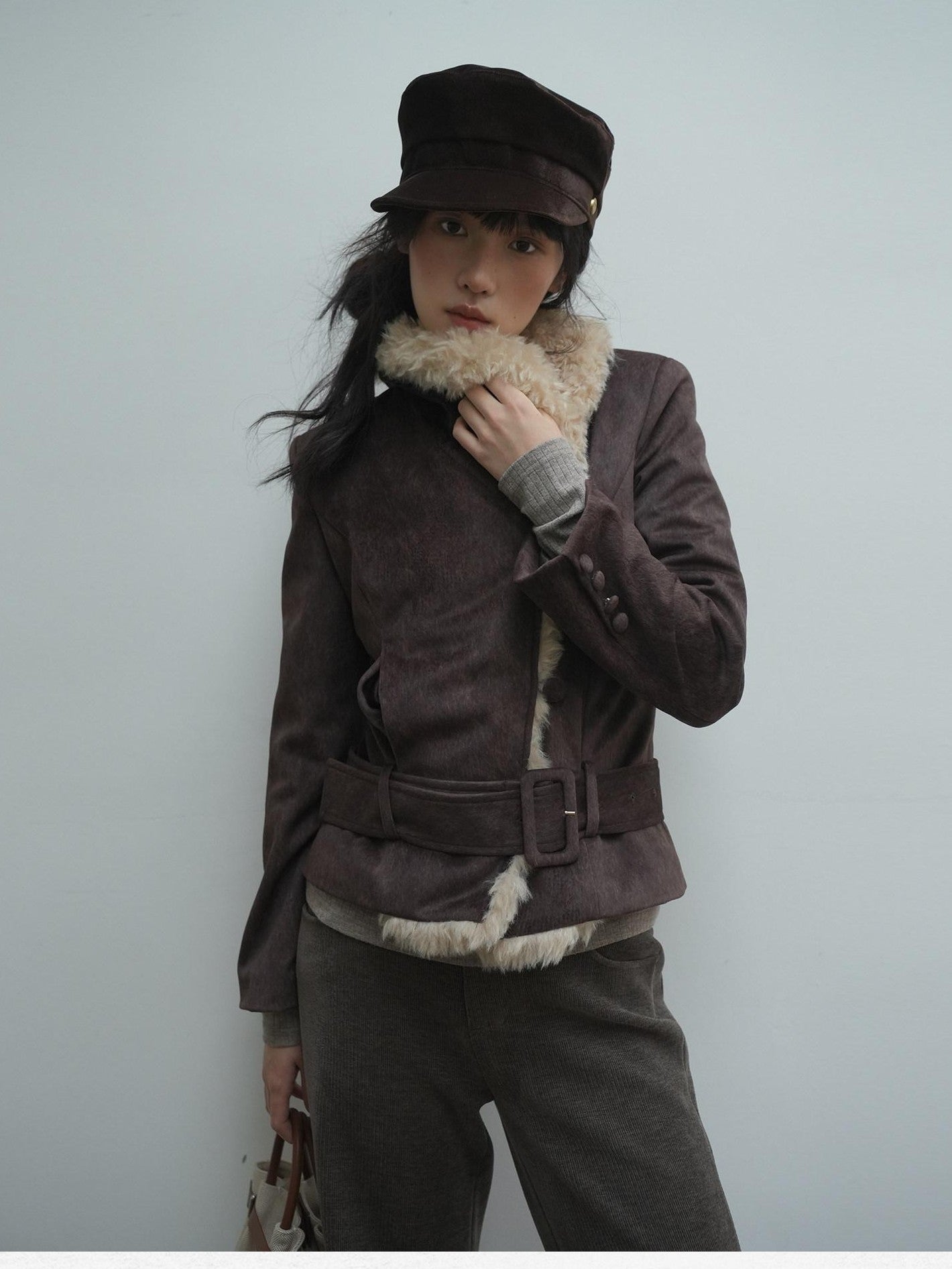 Dorydory Commuter Shearling Patchwork Lapel Slim Fit Women&