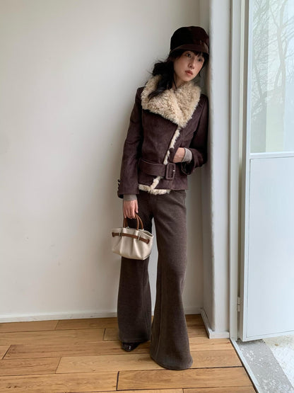 Dorydory Commuter Shearling Patchwork Lapel Slim Fit Women&