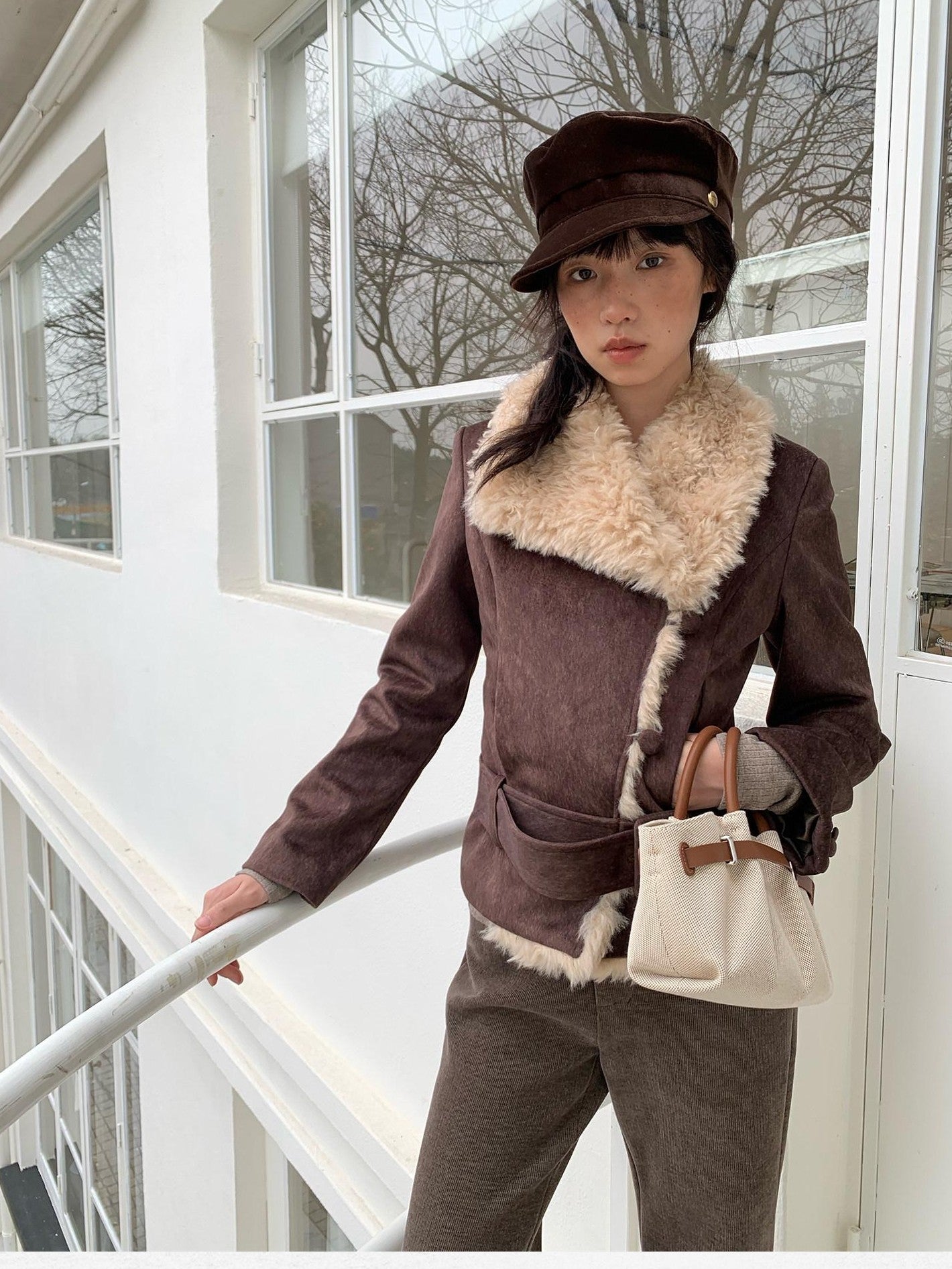 Dorydory Commuter Shearling Patchwork Lapel Slim Fit Women&