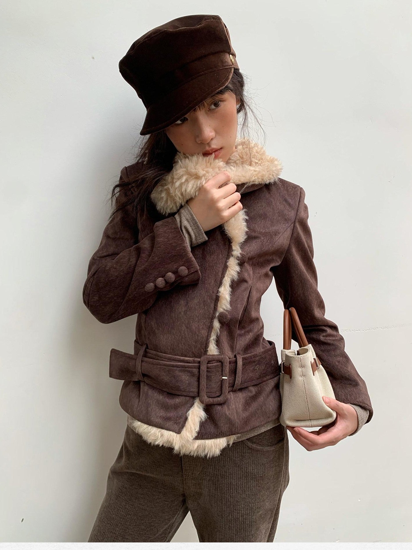 Dorydory Commuter Shearling Patchwork Lapel Slim Fit Women&