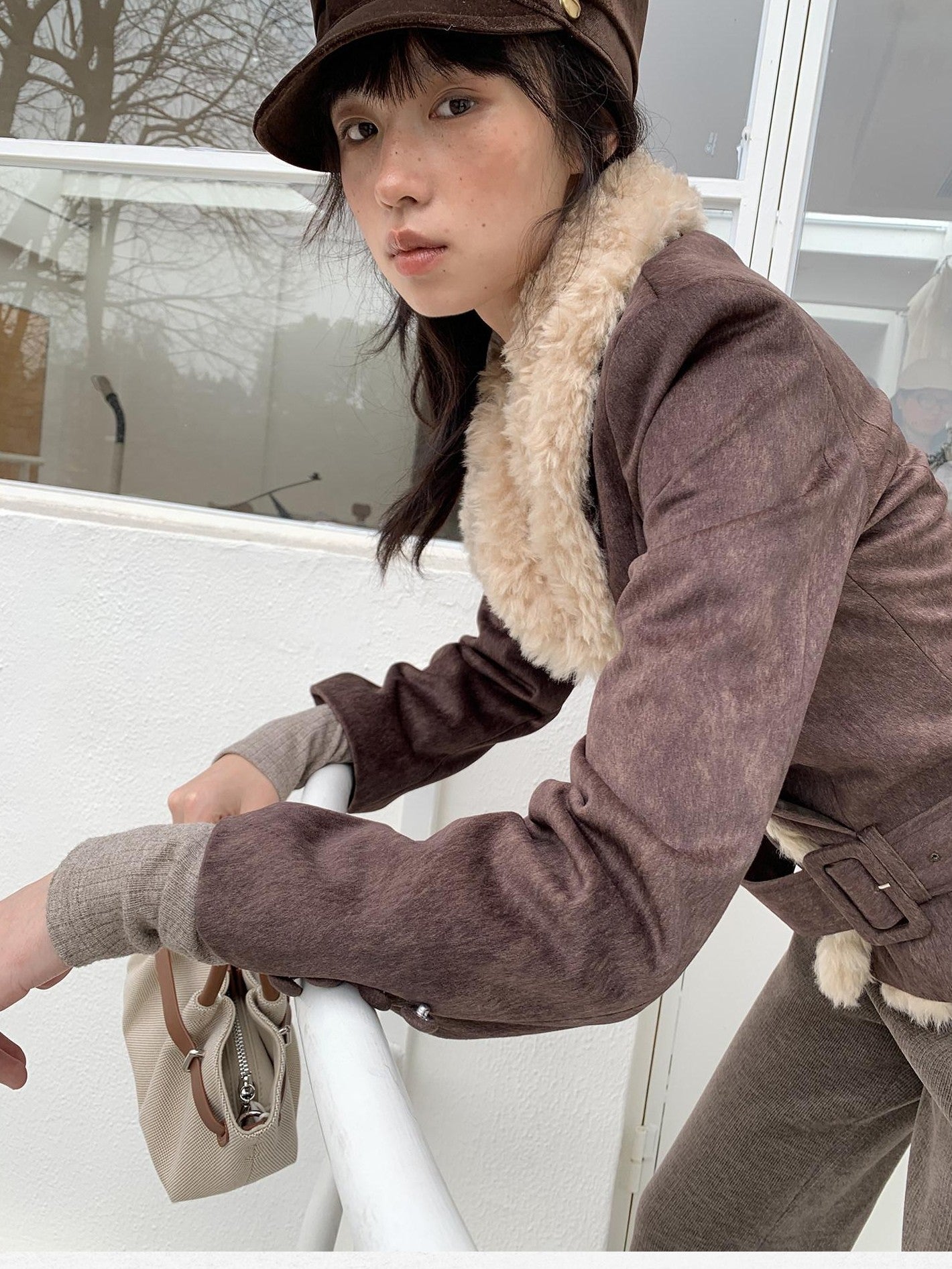 Dorydory Commuter Shearling Patchwork Lapel Slim Fit Women&