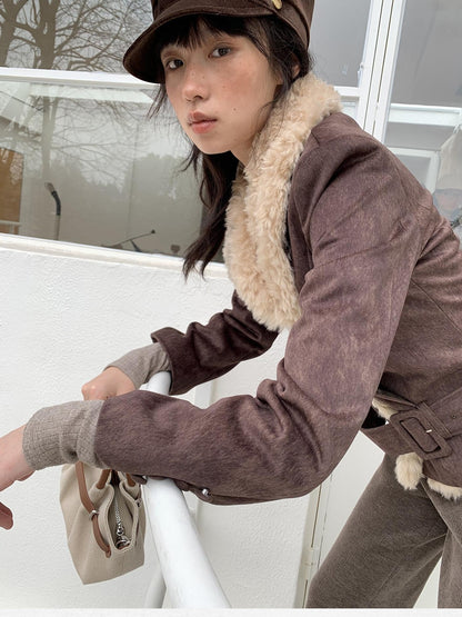 Dorydory Commuter Shearling Patchwork Lapel Slim Fit Women&