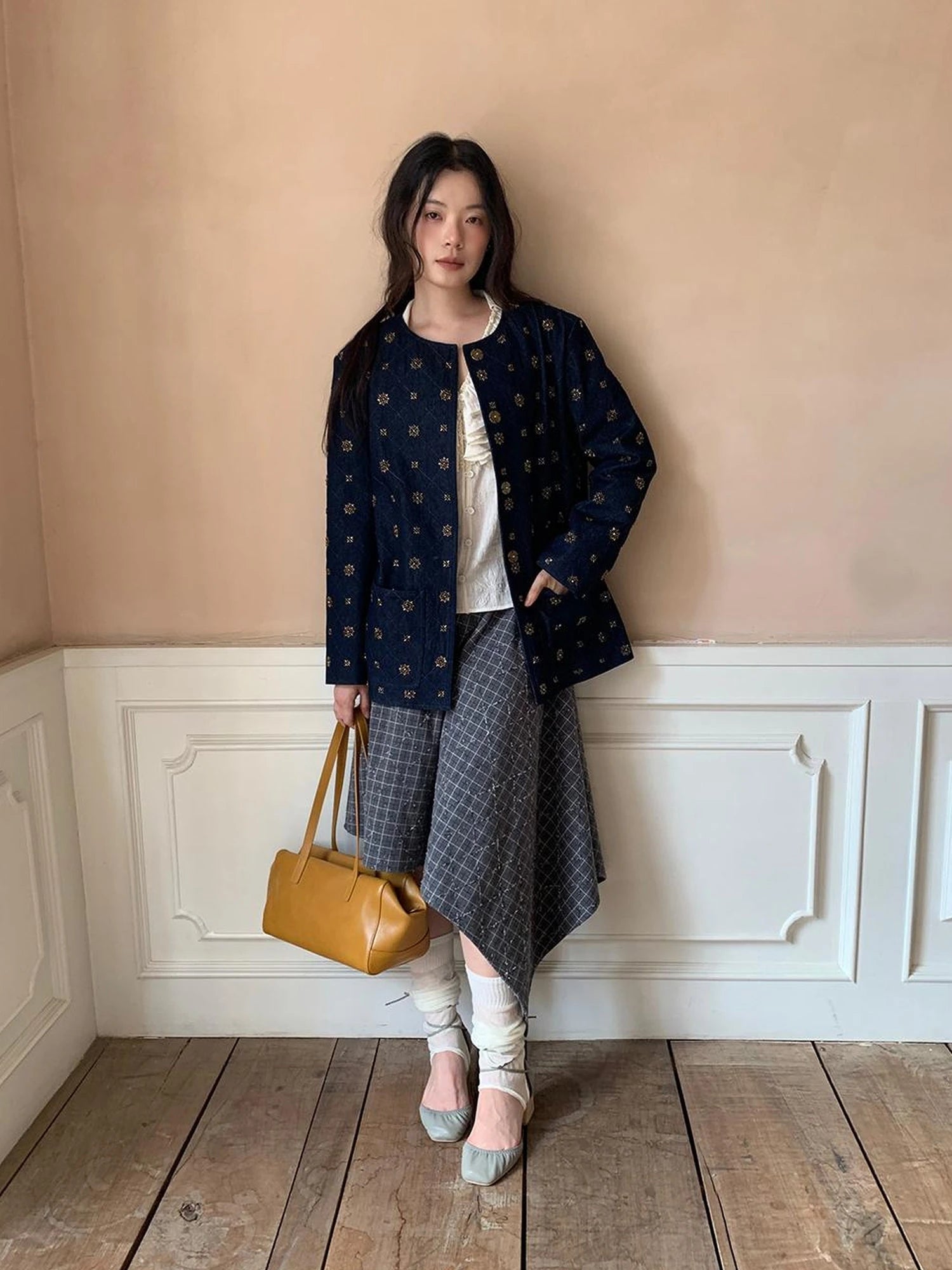 Cotton Embroidered Beaded Jacket With Color Block Design