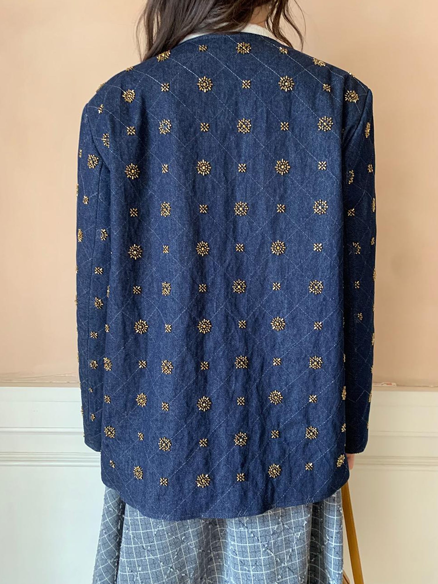 Dorydory Cotton Embroidered Beaded Jacket With Color Block Design
