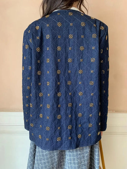 Cotton Embroidered Beaded Jacket With Color Block Design