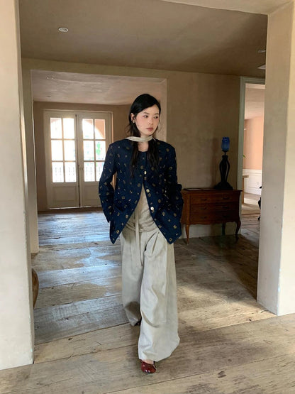 Cotton Embroidered Beaded Jacket With Color Block Design