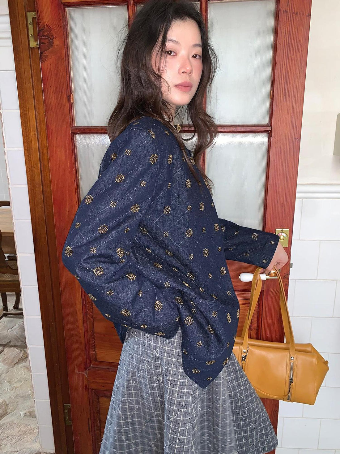 Dorydory Cotton Embroidered Beaded Jacket With Color Block Design