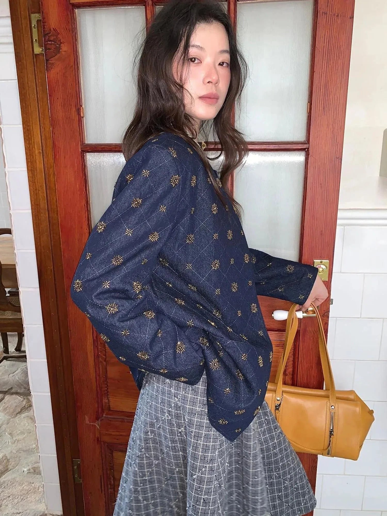 Cotton Embroidered Beaded Jacket With Color Block Design