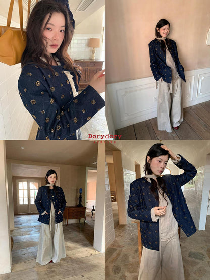 Dorydory Cotton Embroidered Beaded Jacket With Color Block Design