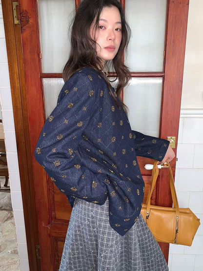 Dorydory Cotton Embroidered Beaded Jacket With Color Block Design
