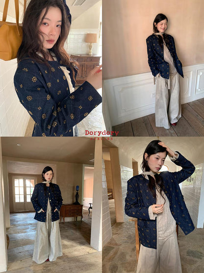 Dorydory Cotton Embroidered Beaded Jacket With Color Block Design