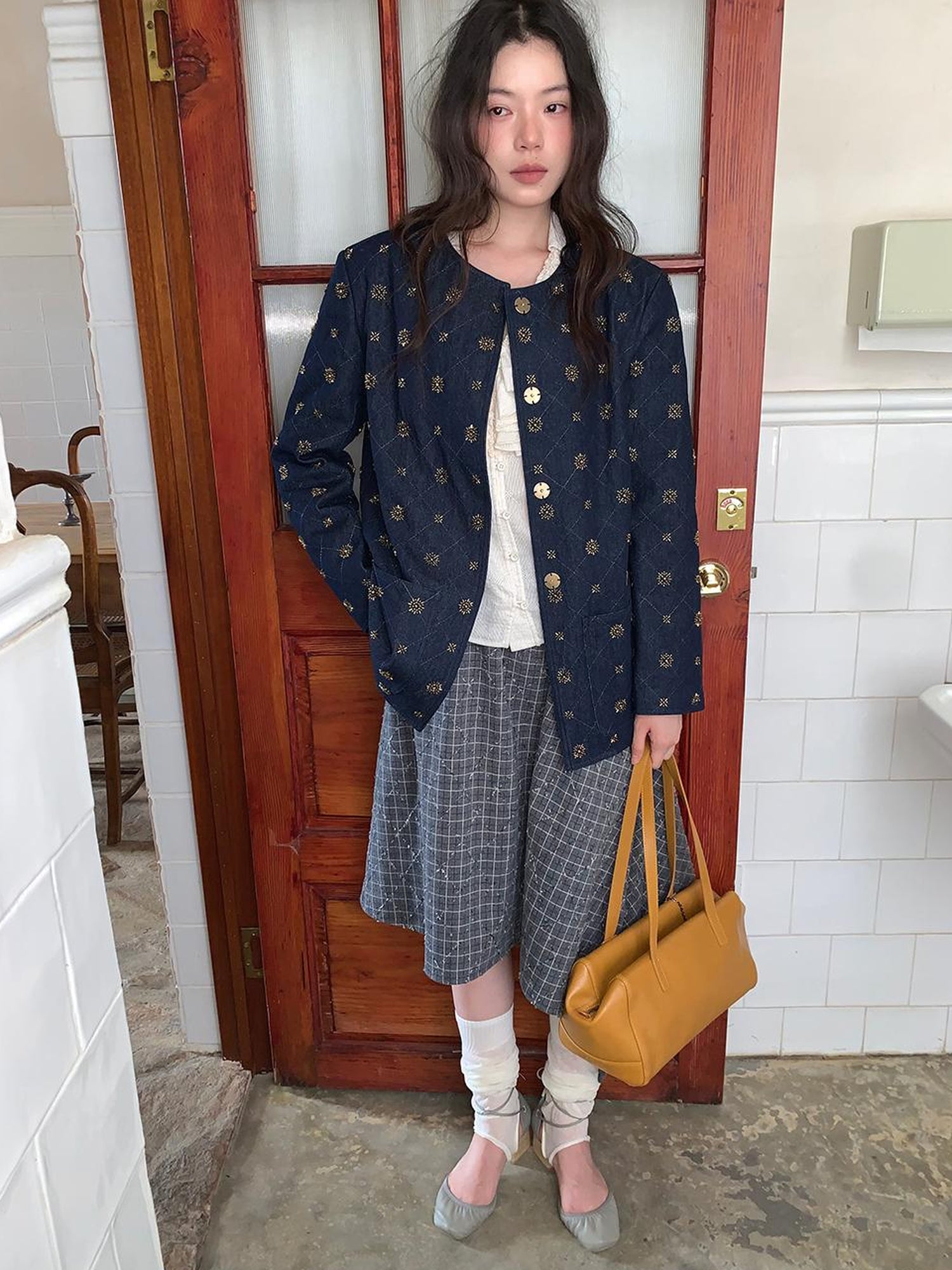 Dorydory Cotton Embroidered Beaded Jacket With Color Block Design