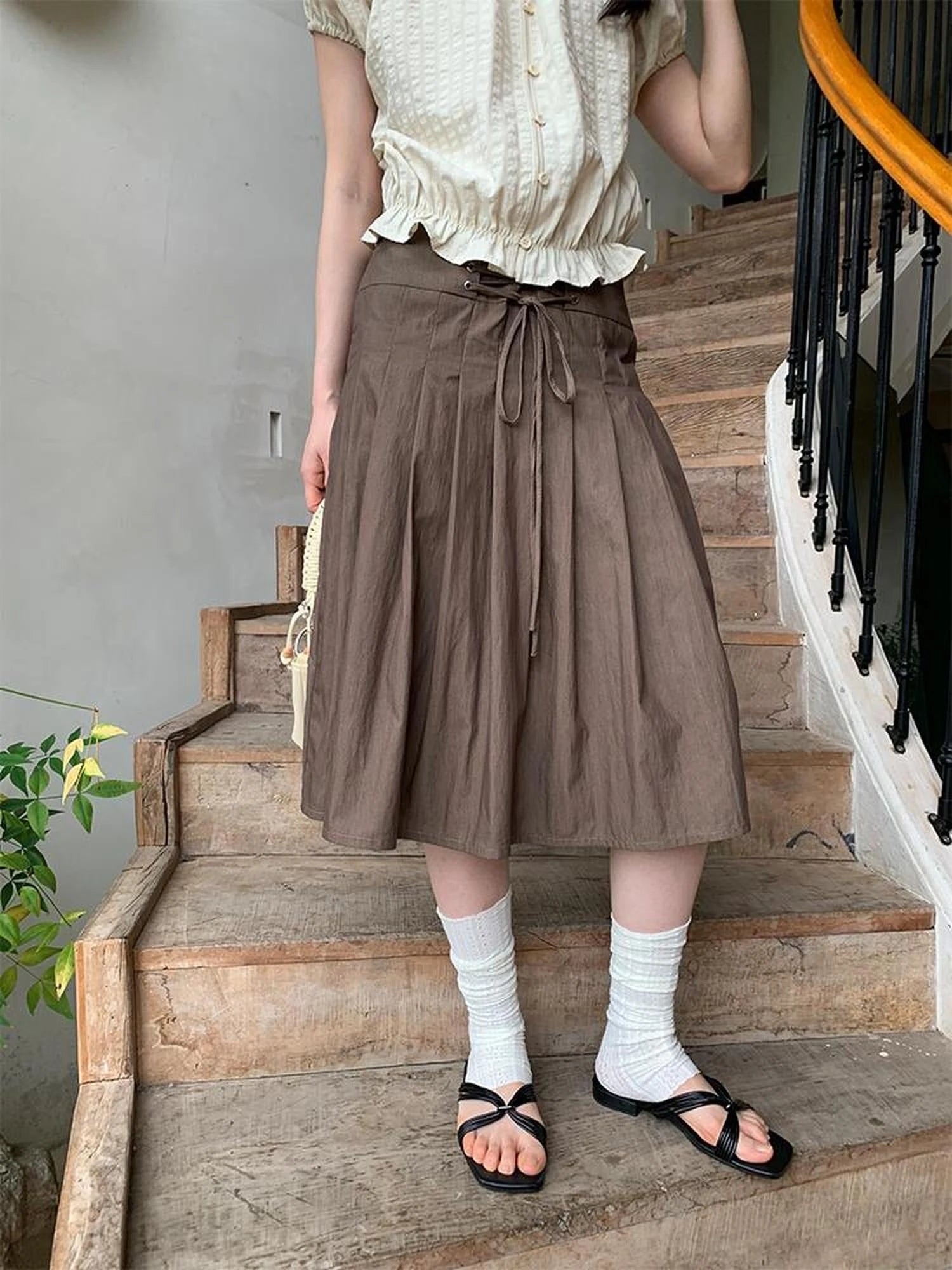 Cross Tie A Line Denim Wrap Mini Skirt