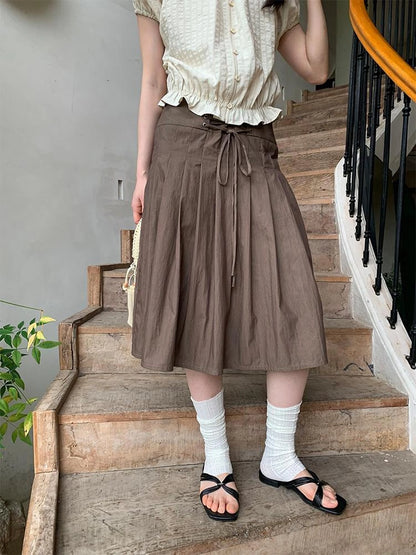 Cross Tie A Line Denim Wrap Mini Skirt