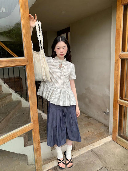 Cross Tie A Line Denim Wrap Mini Skirt