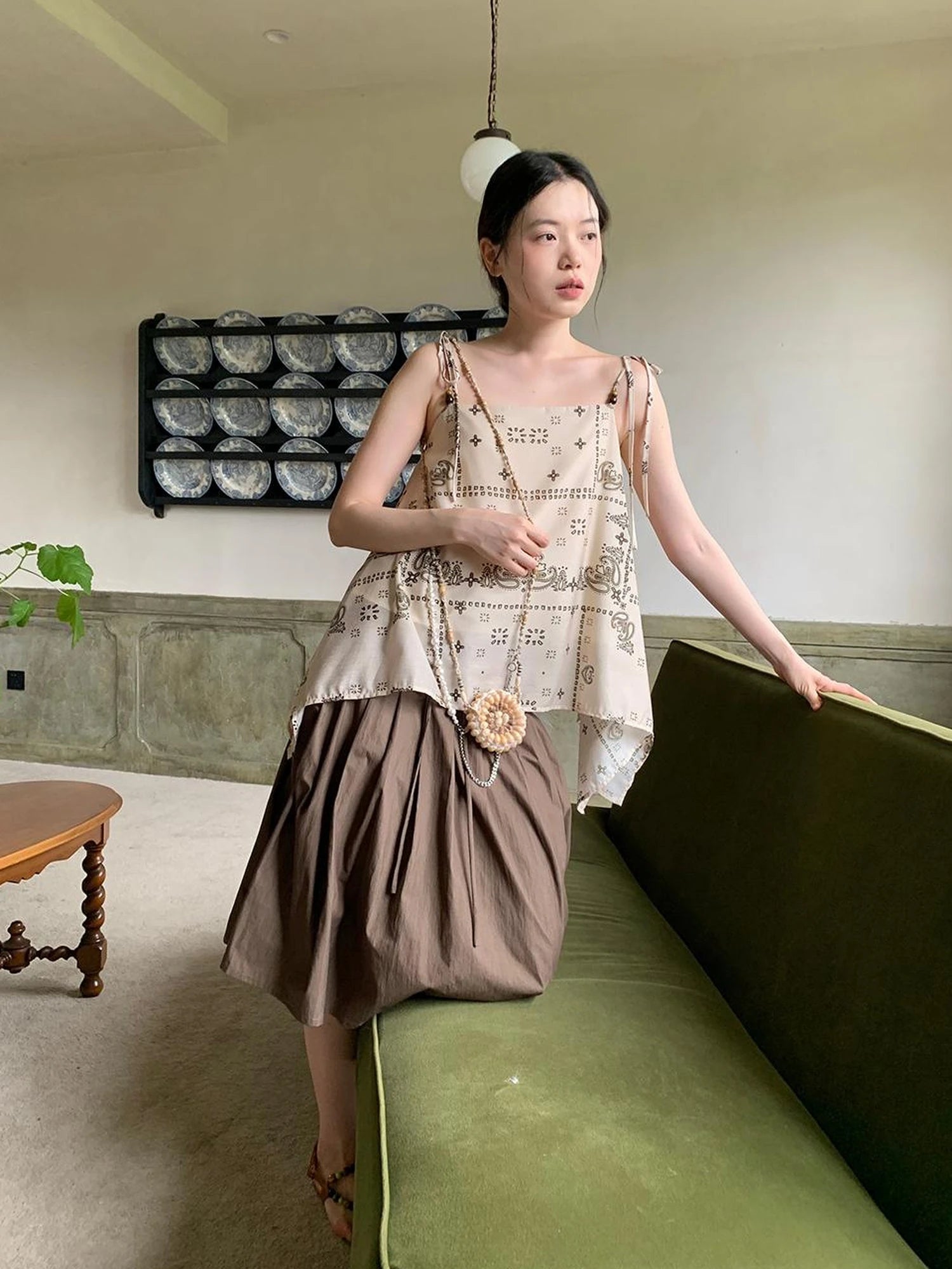 Cross Tie A Line Denim Wrap Mini Skirt