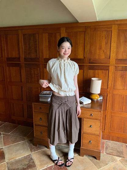 Cross Tie A Line Denim Wrap Mini Skirt