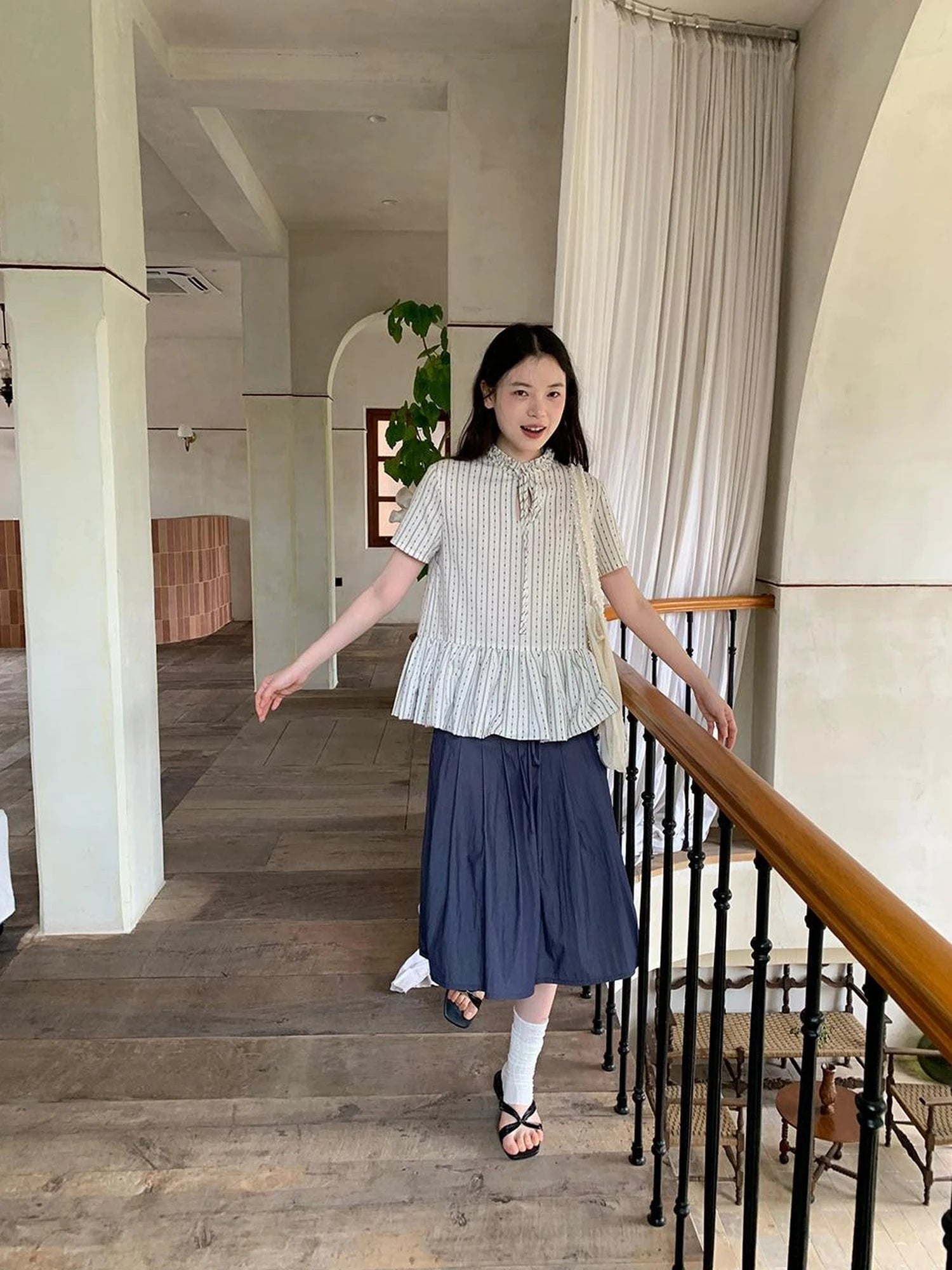 Cross Tie A Line Denim Wrap Mini Skirt