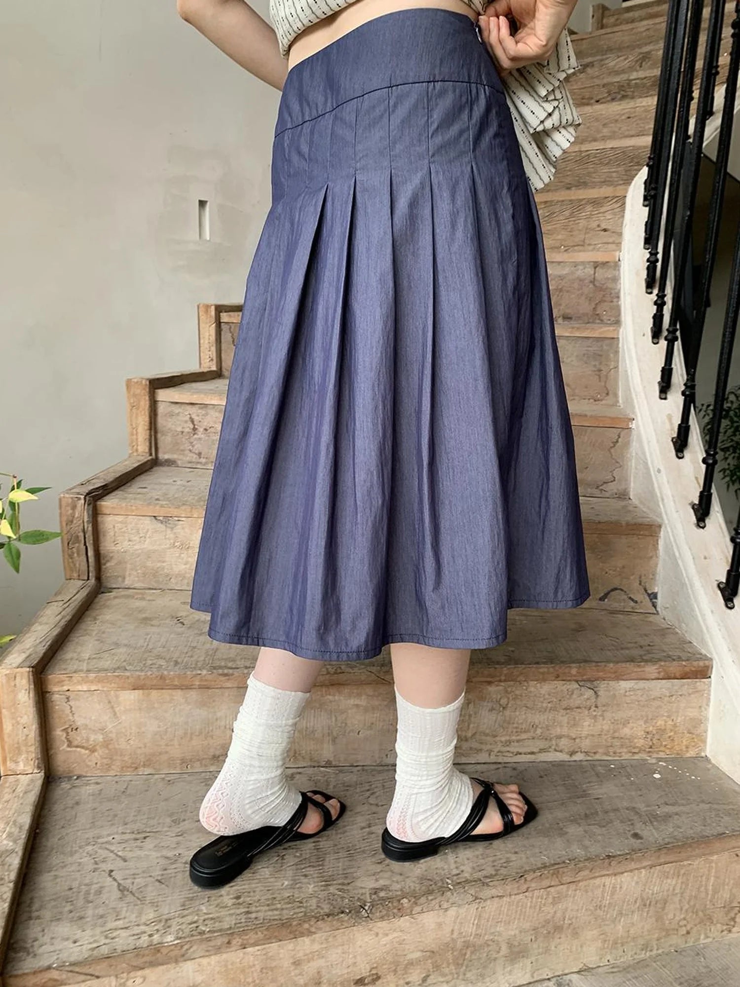 Cross Tie A Line Denim Wrap Mini Skirt