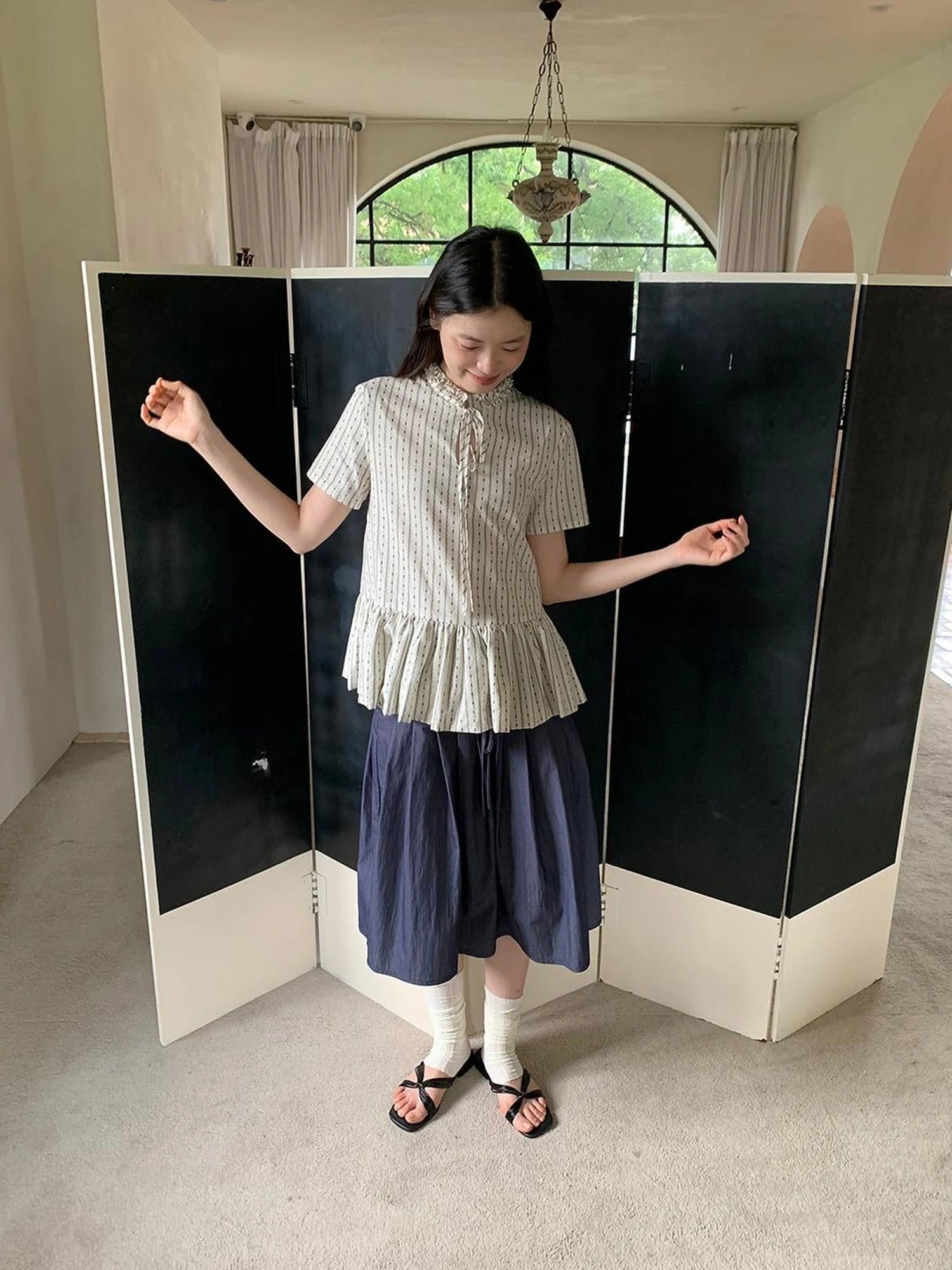 Cross Tie A Line Denim Wrap Mini Skirt