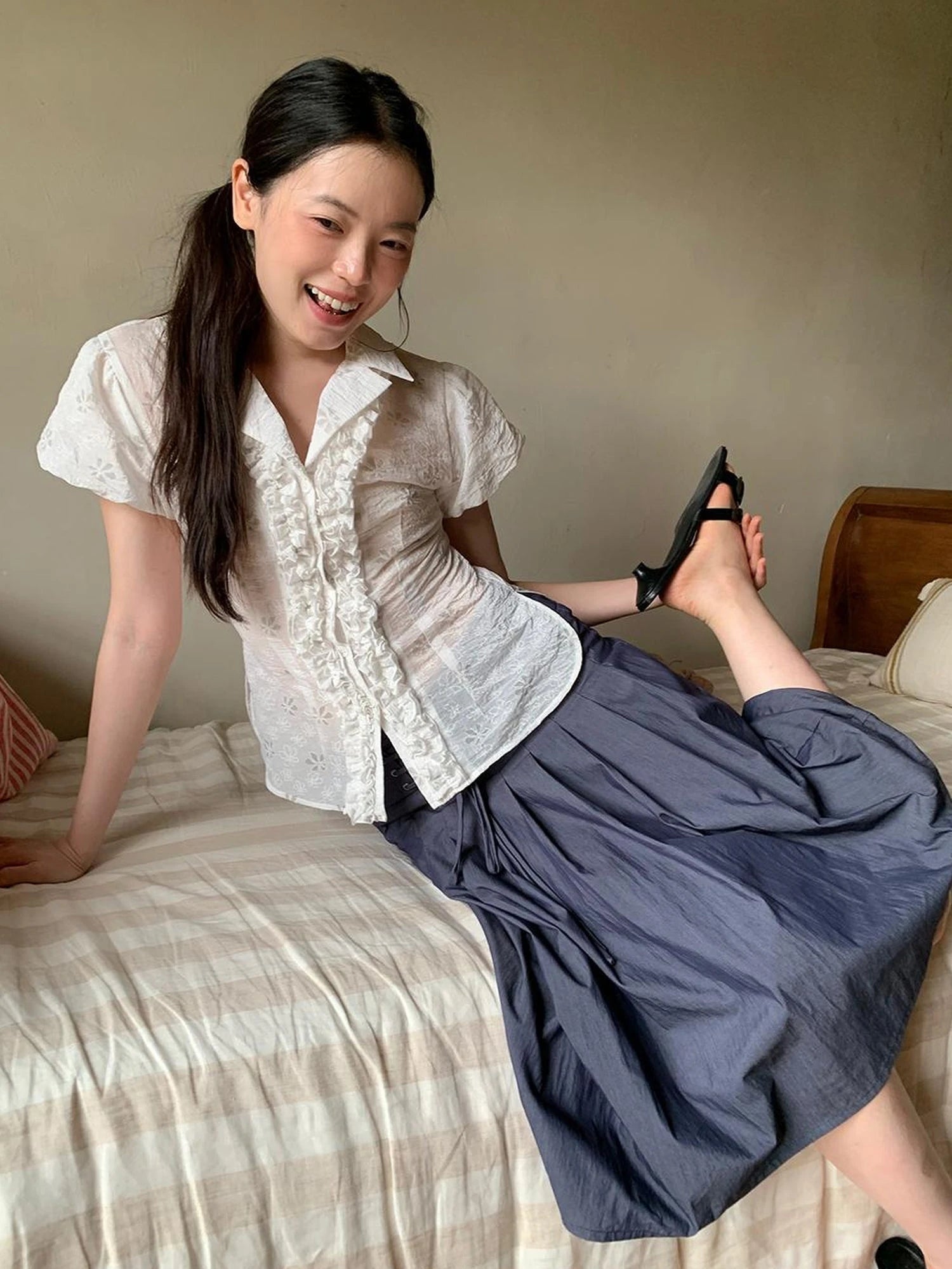 Cross Tie A Line Denim Wrap Mini Skirt