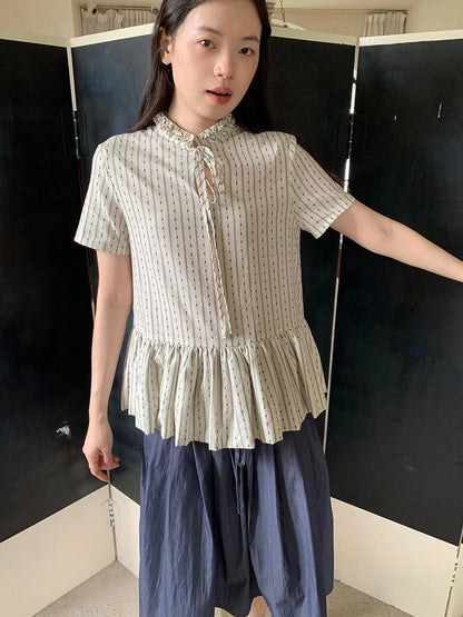 Cross Tie A Line Denim Wrap Mini Skirt