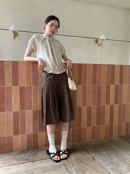 Cross Tie A Line Denim Wrap Mini Skirt