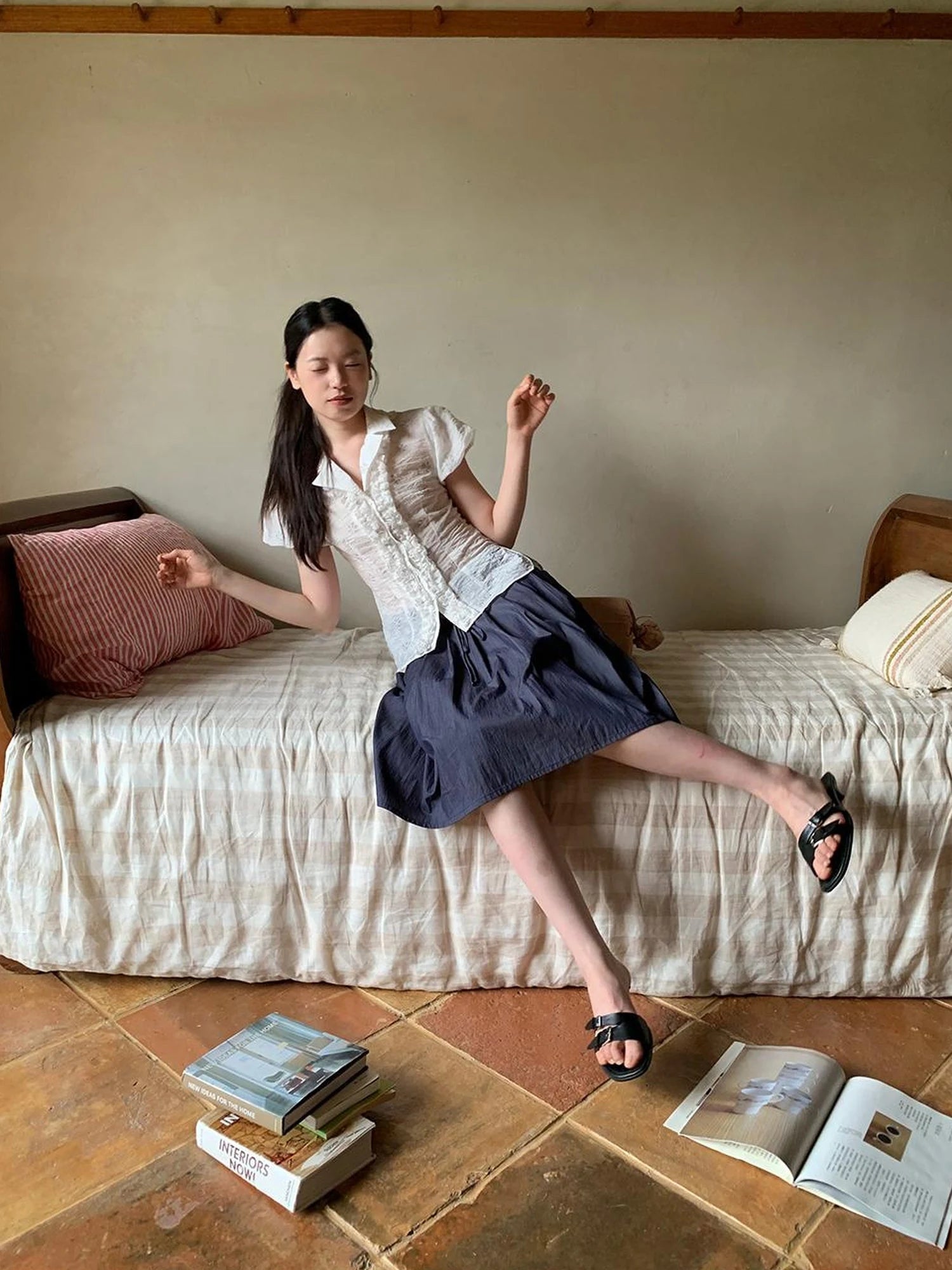 Cross Tie A Line Denim Wrap Mini Skirt