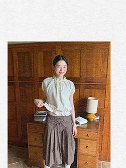 Cross Tie A Line Denim Wrap Mini Skirt