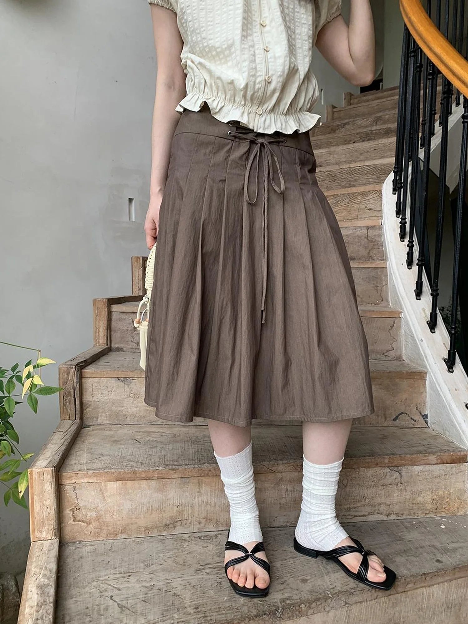 Cross Tie A Line Denim Wrap Mini Skirt