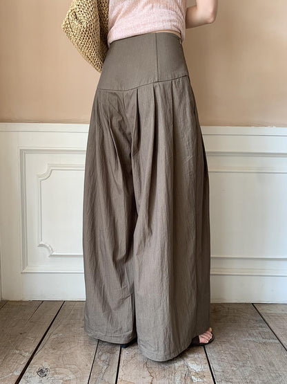 Dorydory Crumpled Cotton Nylon Wide Leg Trousers With Bone Pleats