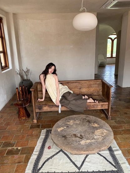 Crumpled Cotton Nylon Wide Leg Trousers With Bone Pleats